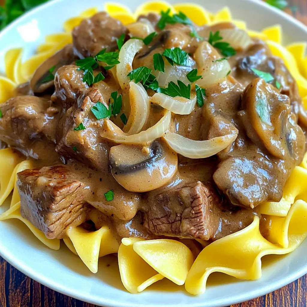 Slow Cooker Beef Stroganoff with Egg Noodles Delight