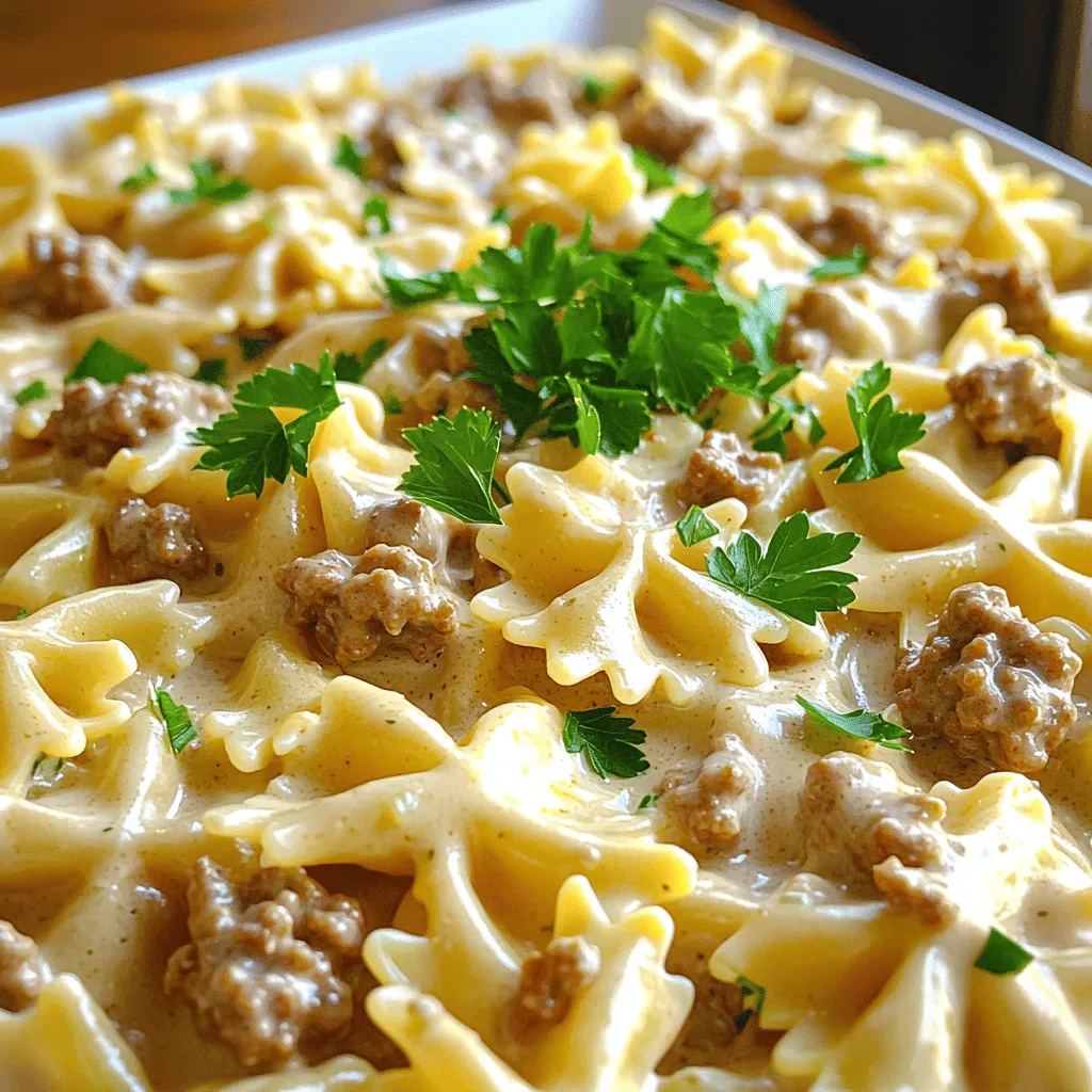 Creamy Parmesan Garlic Beef Bowtie Pasta Delight