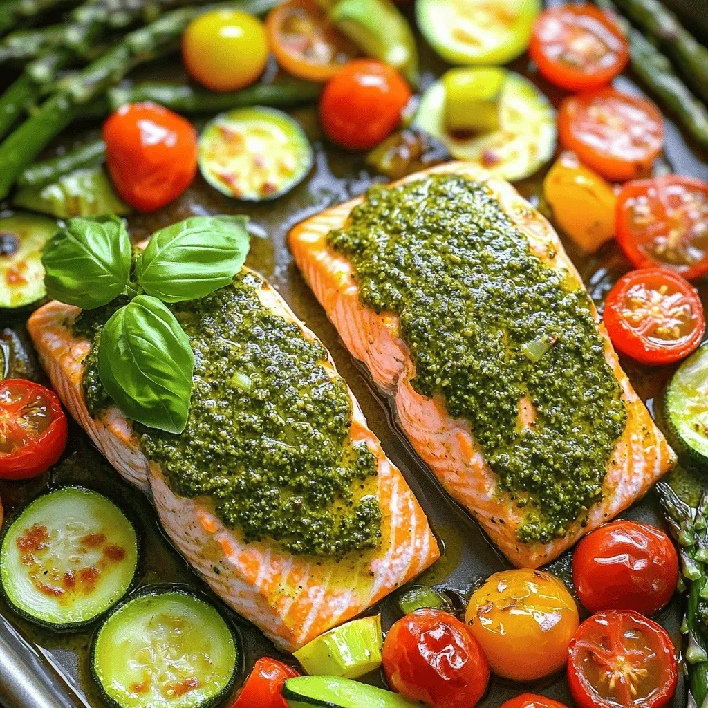Sheet-Pan Pesto Salmon with Roasted Vegetables Delight