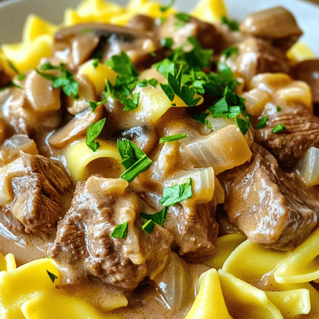 Slow Cooker Beef Stroganoff Egg Noodles Savory Dish