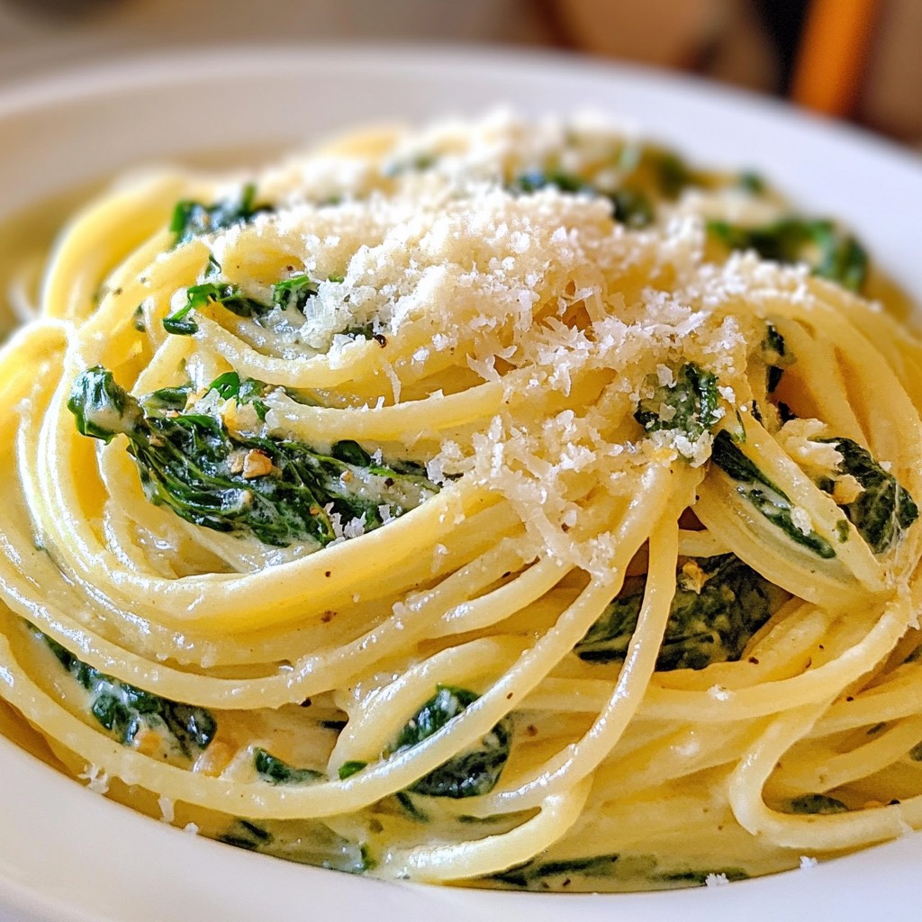 5-Ingredient Creamy Garlic Spinach Pasta Delight