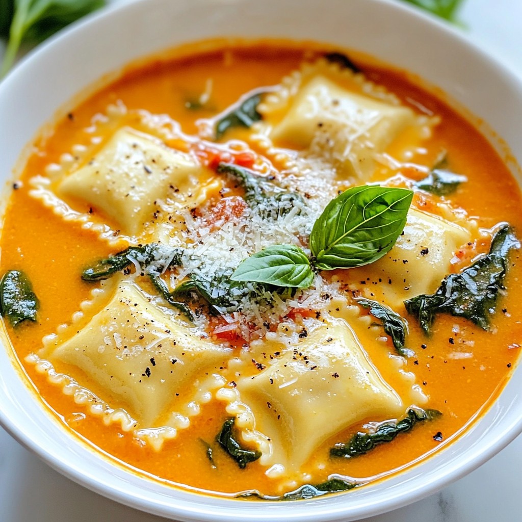 Roasted Red Pepper Ravioli Soup Loaded with Flavor
