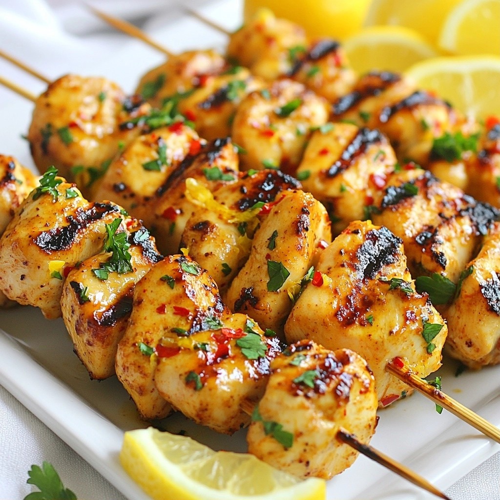 15-Minute Spicy Lemon Garlic Chicken Skewers Recipe