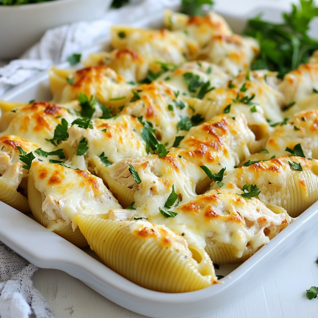 Garlic Butter Chicken Alfredo Stuffed Shells Delight